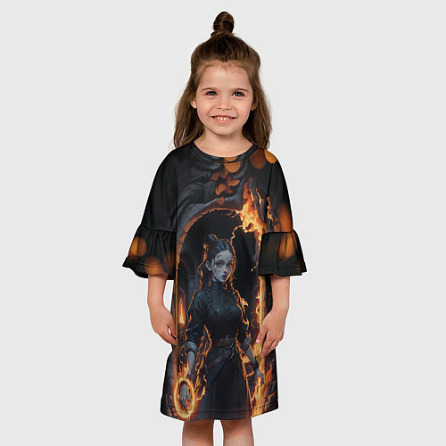 Детское платье Готическая девушка с двумя косами огненная магия / 3D-принт – фото 3