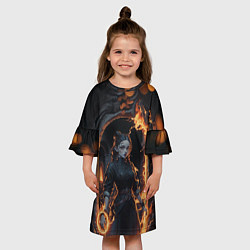Платье клеш для девочки Готическая девушка с двумя косами огненная магия, цвет: 3D-принт — фото 2