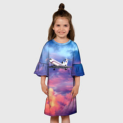 Платье клеш для девочки Ту-154Б 2 Розовый закат, цвет: 3D-принт — фото 2