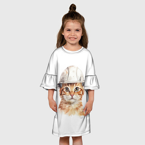 Детское платье Акварельный кот-строитель / 3D-принт – фото 3