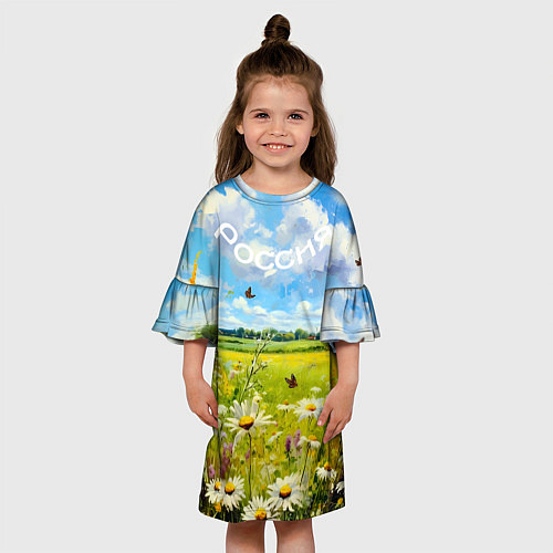 Детское платье Россия - летнее цветочное поле / 3D-принт – фото 3