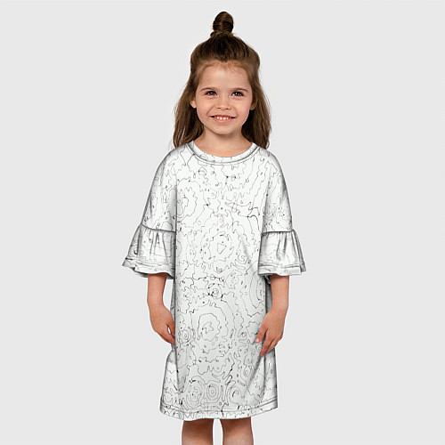 Детское платье Хаотичная черно-белая рябь - узор Хуф и Ся / 3D-принт – фото 3