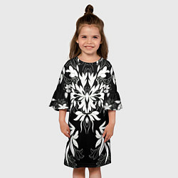 Платье клеш для девочки Цветы орнамент чб, цвет: 3D-принт — фото 2
