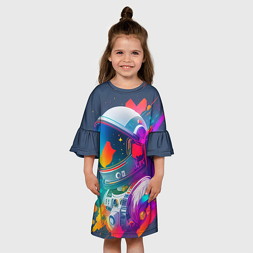 Детское платье Космонавт - акварельные мазки / 3D-принт – фото 3