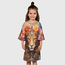 Платье клеш для девочки Леопард в тропиках, цвет: 3D-принт — фото 2