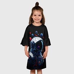 Платье клеш для девочки Российский астронавт - планеты, цвет: 3D-принт — фото 2