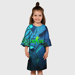 Платье клеш для девочки CS GO blue green style, цвет: 3D-принт — фото 2