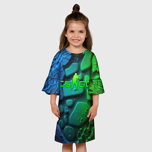 Детское платье CS GO green black abstract / 3D-принт – фото 3