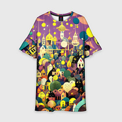 Платье клеш для девочки Праздничный город, цвет: 3D-принт