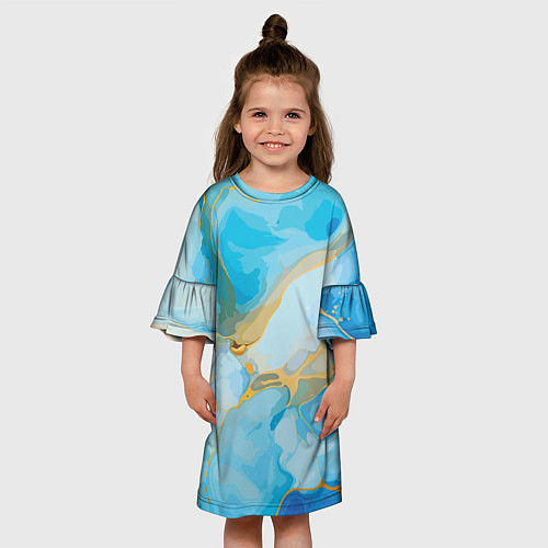 Детское платье Лазурь с золотом / 3D-принт – фото 3