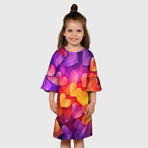 Детское платье Разноцветные сердечки / 3D-принт – фото 3