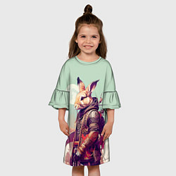 Платье клеш для девочки Заяц на фоне луны - фантазия - нейросеть, цвет: 3D-принт — фото 2