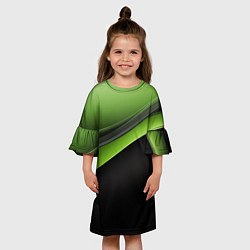 Платье клеш для девочки Black green abstract, цвет: 3D-принт — фото 2