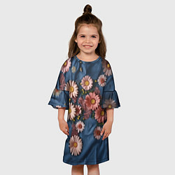 Платье клеш для девочки Хризантемы на джинсе, цвет: 3D-принт — фото 2