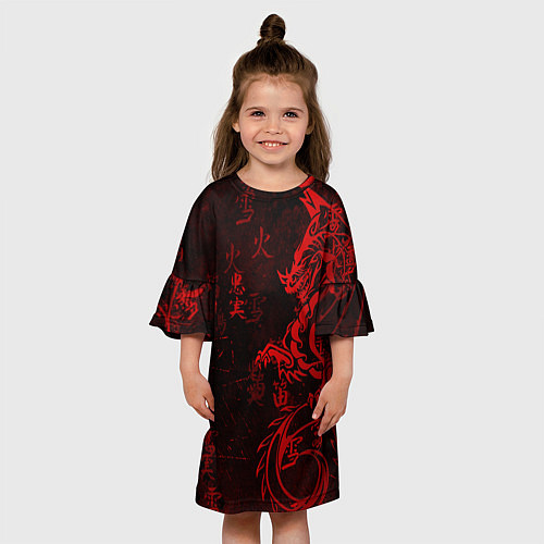Детское платье Красный дракон - иероглифы / 3D-принт – фото 3