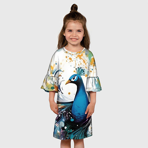 Детское платье Краски, павлин / 3D-принт – фото 3