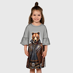 Платье клеш для девочки Cool bear - steampunk - neural network, цвет: 3D-принт — фото 2