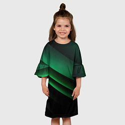 Платье клеш для девочки Черно зеленые полосы, цвет: 3D-принт — фото 2