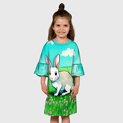 Платье клеш для девочки Заяц на лугу рисунок, цвет: 3D-принт — фото 2