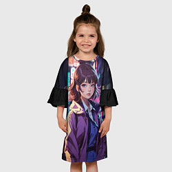 Платье клеш для девочки Аниме тян в городе, цвет: 3D-принт — фото 2