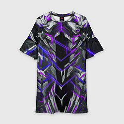 Платье клеш для девочки Киберпанк линии фиолетовые, цвет: 3D-принт