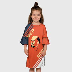 Платье клеш для девочки Ленин на красном фоне, цвет: 3D-принт — фото 2