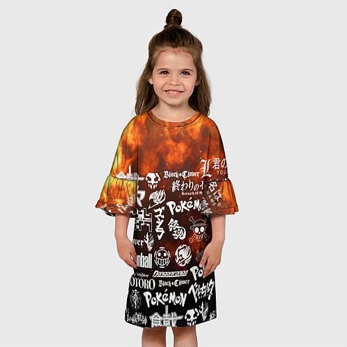 Детское платье Огненные аниме паттерн / 3D-принт – фото 3