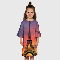 Платье клеш для девочки Эйфелева башня - закат, цвет: 3D-принт — фото 2