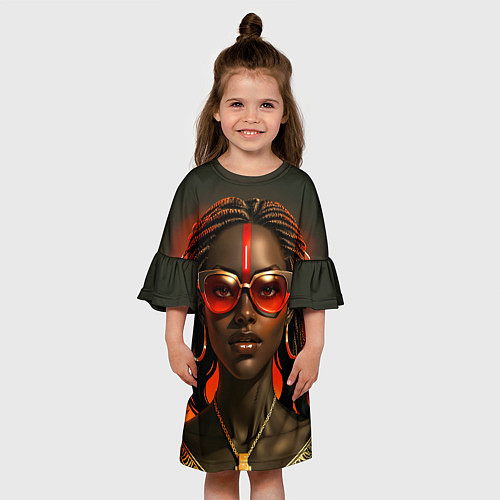 Детское платье Девушка афро с косичками в модных очках / 3D-принт – фото 3
