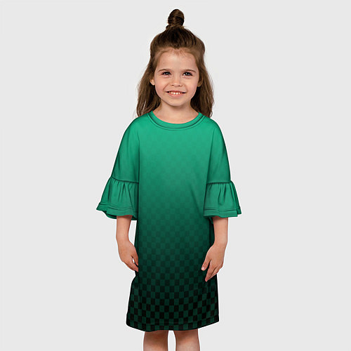 Детское платье Аквамариновая клетка с градиентом / 3D-принт – фото 3