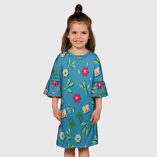 Детское платье Цветы и зеленые веточки / 3D-принт – фото 3
