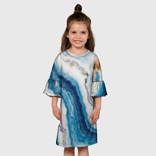 Детское платье Узор волна голубой океанический агат / 3D-принт – фото 3