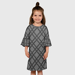 Платье клеш для девочки Бело - серый орнамент геометрический, цвет: 3D-принт — фото 2