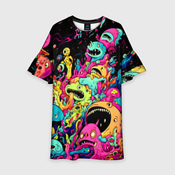 Платье клеш для девочки Космические зубастые монстры, цвет: 3D-принт