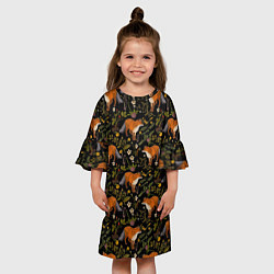 Платье клеш для девочки Лисы и цветы, цвет: 3D-принт — фото 2