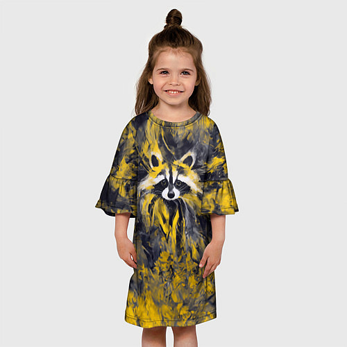 Детское платье Абстрактный желтый енот в стиле арт / 3D-принт – фото 3