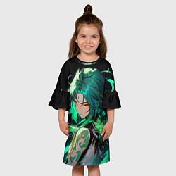 Платье клеш для девочки Адепт Сяо и внутренняя сила - Genhsin impact, цвет: 3D-принт — фото 2
