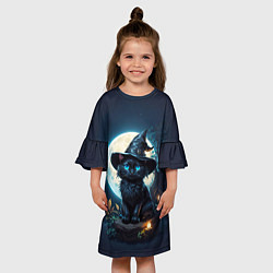 Платье клеш для девочки Кот ведьмы - Хэллоуин, цвет: 3D-принт — фото 2