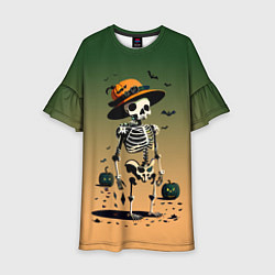 Платье клеш для девочки Funny skeleton - halloween - neural network, цвет: 3D-принт