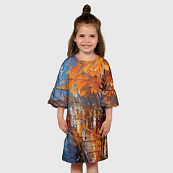 Платье клеш для девочки Осенний город импрессионизм, цвет: 3D-принт — фото 2