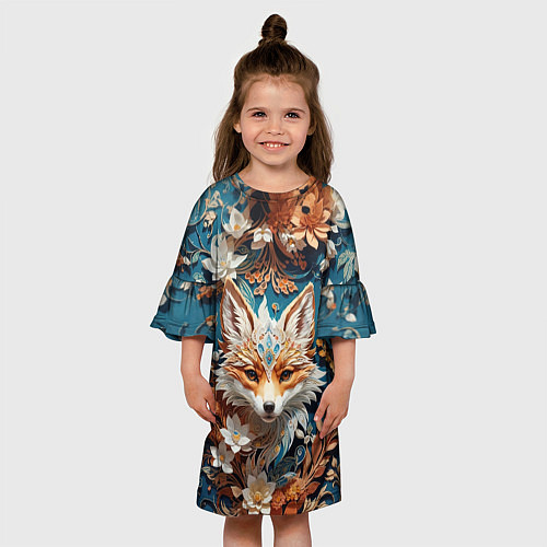 Детское платье Магический лисёнок в цветах / 3D-принт – фото 3