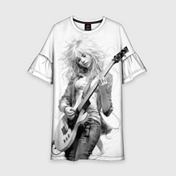 Платье клеш для девочки Блондинка с гитарой, цвет: 3D-принт