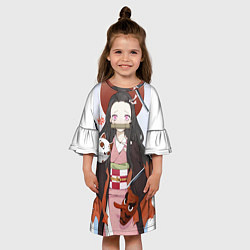 Платье клеш для девочки Клинок рассекающий демонов Нэдзуко Камадо, цвет: 3D-принт — фото 2