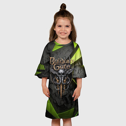 Детское платье Baldurs Gate 3 logo green abstract / 3D-принт – фото 3