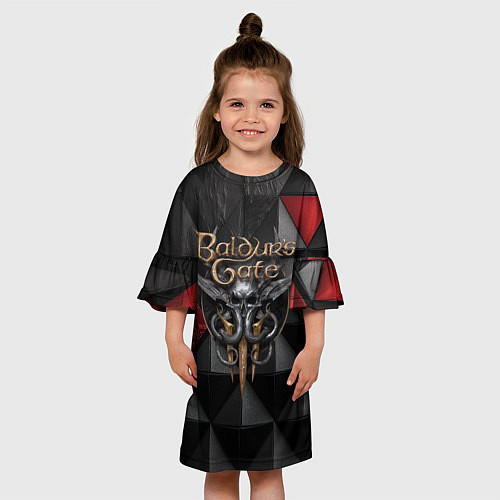 Детское платье Baldurs Gate 3 logo red black / 3D-принт – фото 3
