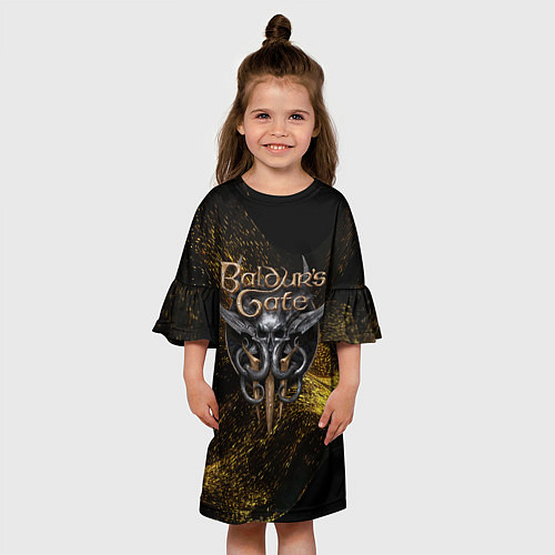 Детское платье Baldurs Gate 3 logo gold black / 3D-принт – фото 3