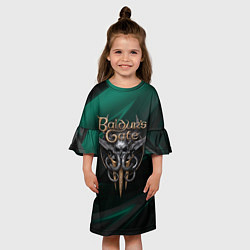Платье клеш для девочки Baldurs Gate 3 logo green geometry, цвет: 3D-принт — фото 2