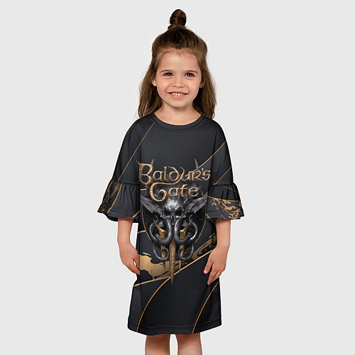 Детское платье Baldurs Gate 3 logo dark logo / 3D-принт – фото 3
