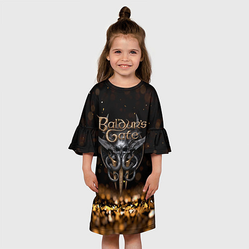 Детское платье Baldurs Gate 3 logo dark gold logo / 3D-принт – фото 3