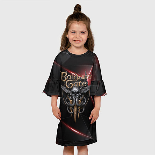 Детское платье Baldurs Gate 3 logo black red / 3D-принт – фото 3